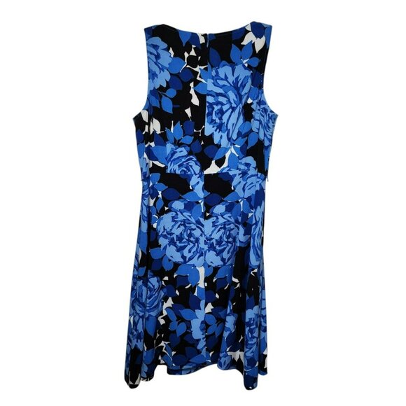 London Times Petites Dress 12P Blue Floral Sleeveless Fit & Flare Knee Length - Picture 5 of 5